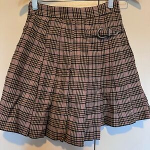Maje Plaid A-Line Skirt with Buckle